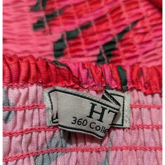 HT 360 Collective sz XS Cropped Smocked puff Sleeve Blouse pinks bananas 1651 - Picture 3 of 4